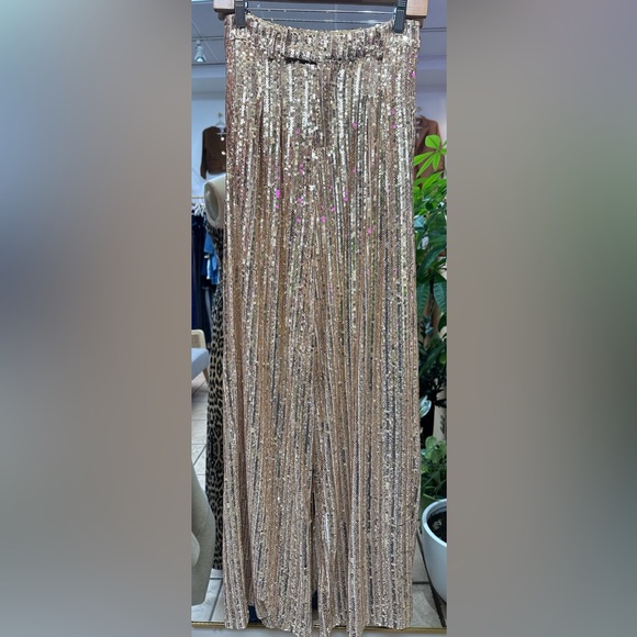 ✨ NEW Structured Wide-Leg Gold Sequin Pants | Glam Party Trousers ✨ - Picture 7 of 11